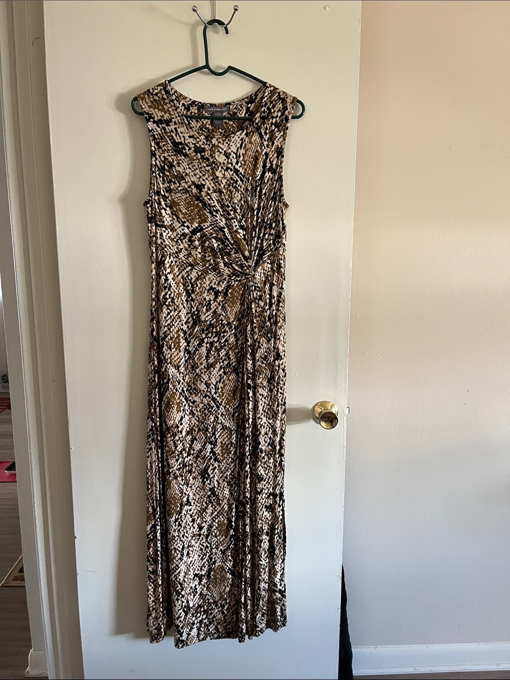 Kate & Mallory Sleeveless Snake-Print Maxi Dress in Brown and Cream